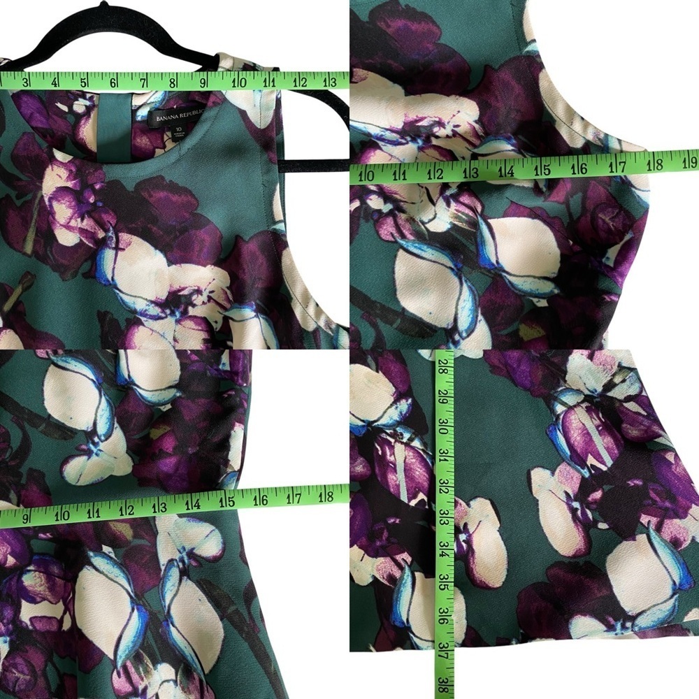 Banana Republic Sleeveless Double Layered Floral Peplum Mini Dress green 10 - Picture 12 of 14